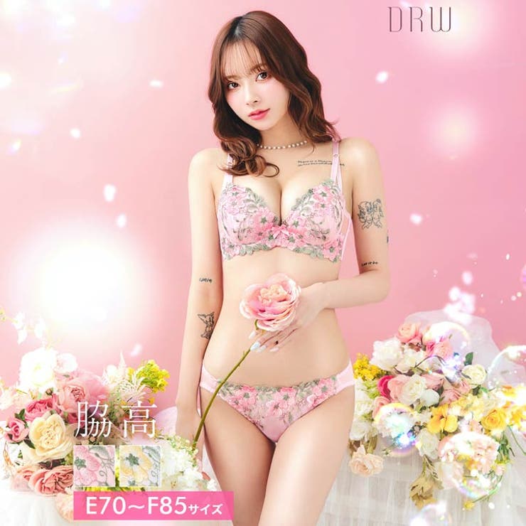 [EFサイズ]フェアリーテイルフラワー脇高ブラジャー&フルバックショーツ | Dazzy | 詳細画像1 