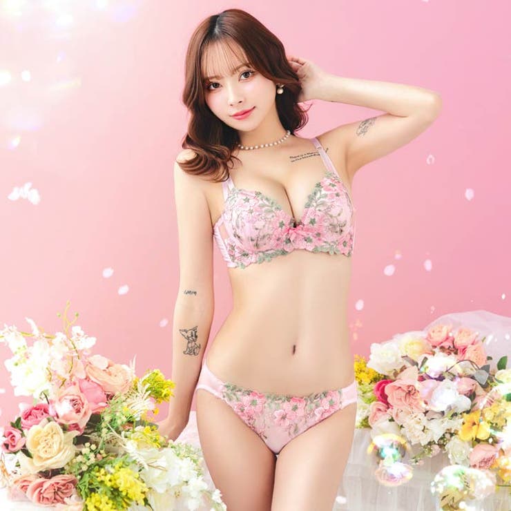 [EFサイズ]フェアリーテイルフラワー脇高ブラジャー&フルバックショーツ | Dazzy | 詳細画像7 