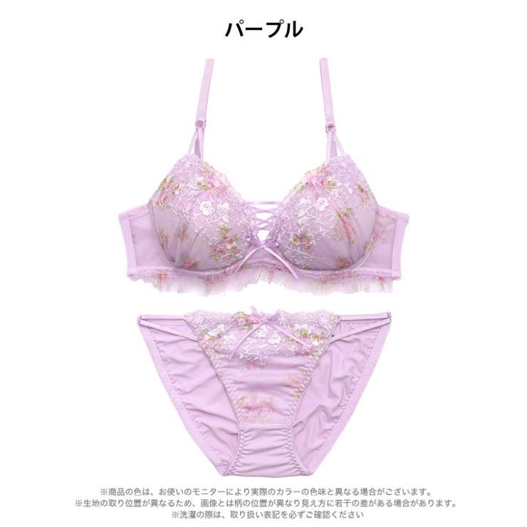 [かとゆり着用]ガーリーフラワーレースアップブラジャー&フルバックショーツ | Dazzy | 詳細画像12 