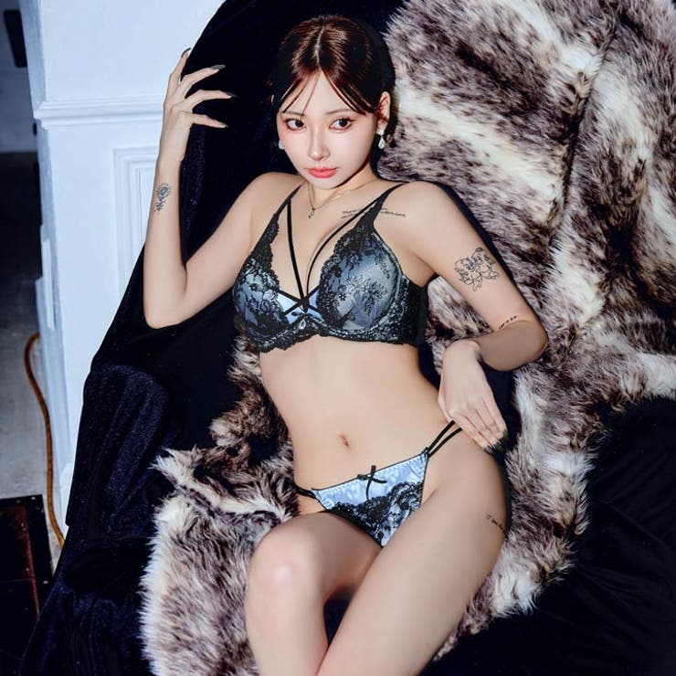 【EFサイズ】ビターサテンコード脇高ブラジャー&バック透けフルバックショーツ | Dazzy | 詳細画像8 