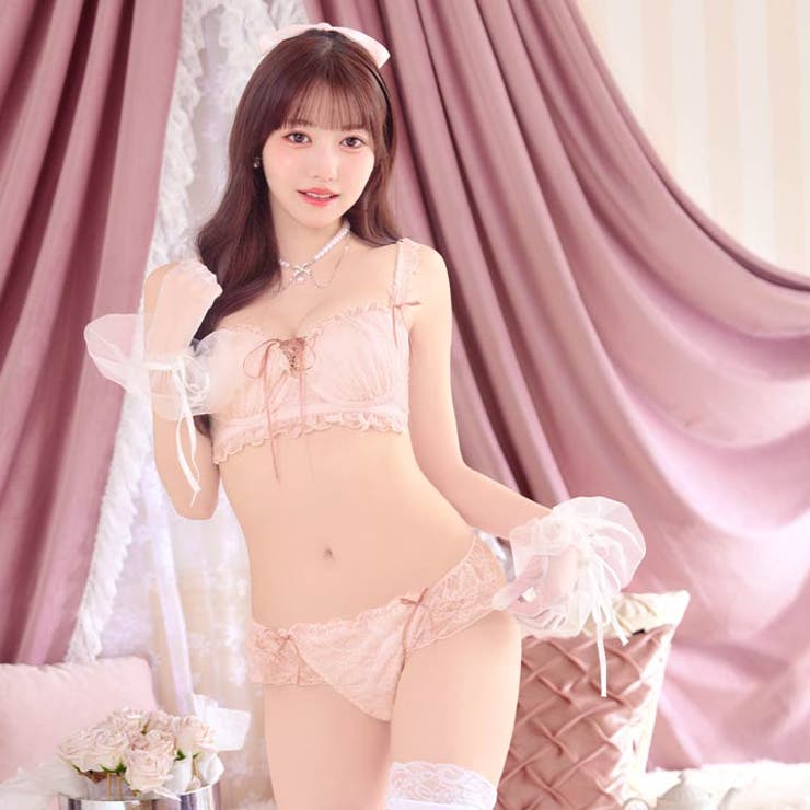 ミルキーリボンレースアップ脇高ブラジャー&バック透けフルバックショーツ | Dazzy | 詳細画像5 