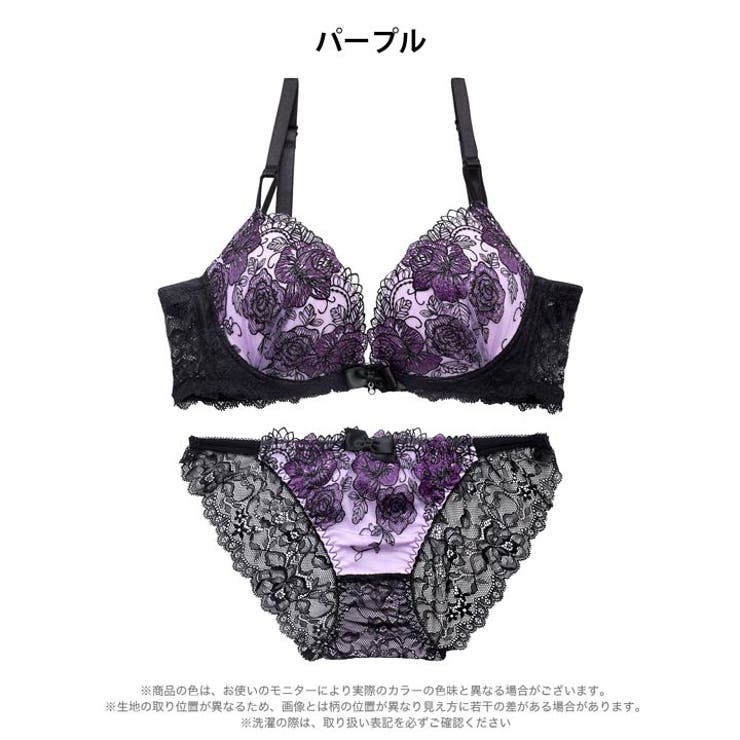 【EFサイズ】グロッシービターローズ脇高ブラジャー&バック透けフルバックショーツ | Dazzy | 詳細画像10 