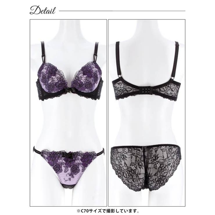 【EFサイズ】グロッシービターローズ脇高ブラジャー&バック透けフルバックショーツ | Dazzy | 詳細画像13 