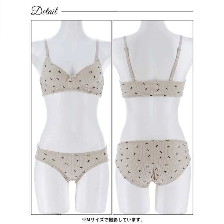 【ノンワイヤー】ガーリーリボンワッフルブラジャー&フルバックショーツ | Dazzy | 詳細画像10 