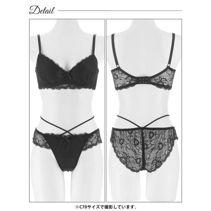 クラシカルフルールレース脇高ブラジャー&バック透けフルバックショーツ | Dazzy | 詳細画像13 