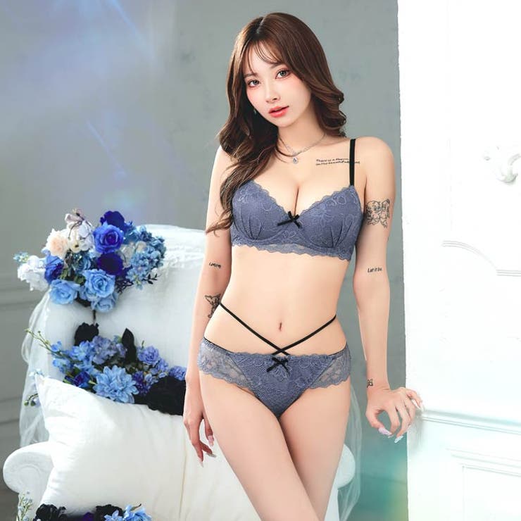 クラシカルフルールレース脇高ブラジャー&バック透けフルバックショーツ | Dazzy | 詳細画像3 