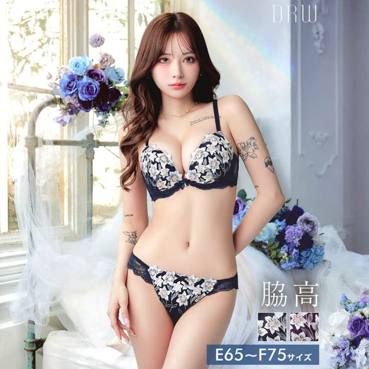 【EFサイズ】ムーンライトフルール脇高ブラジャー&バック透けフルバックショーツ | Dazzy | 詳細画像1 