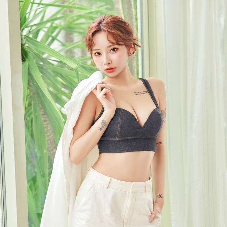 【ノンワイヤー】カジュアルデニム風ハーフトップ単品 | Dazzy | 詳細画像6 