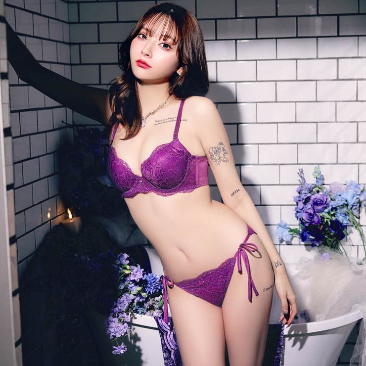 【3点セット】ディープフローラルレース脇高ブラジャー&サイド紐フルバック&Tバッ… | Dazzy | 詳細画像8 