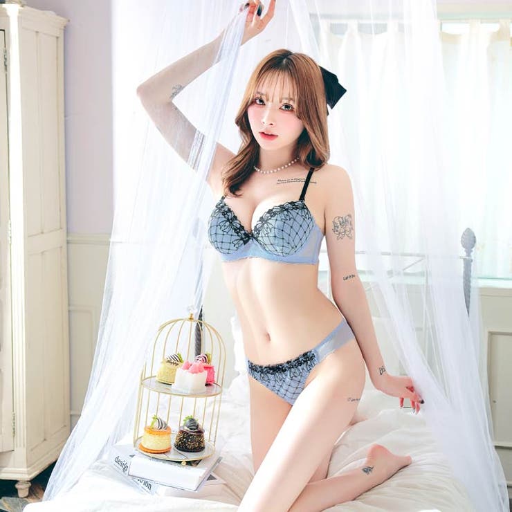 【EFサイズ】クラシックリボンレースブラジャー&バック透けフルバックショーツ | Dazzy | 詳細画像4 