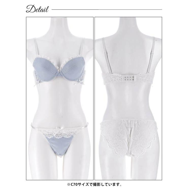 デニムリボンレースアップブラジャー&バック透けフルバックショーツ | Dazzy | 詳細画像13 