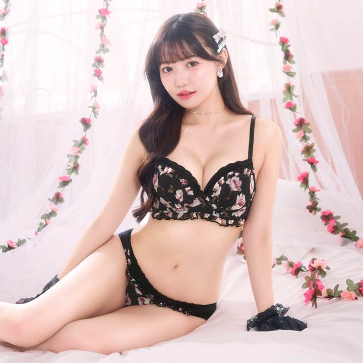 チャーミングフラワーシフォン脇高ブラジャー&フルバックショーツ | Dazzy | 詳細画像3 