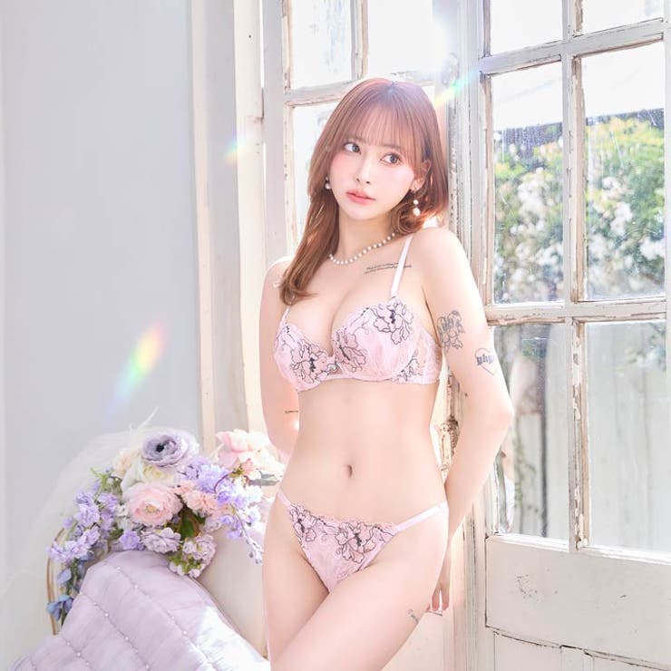 【EFサイズ】ペールピオニーブルーム脇高ブラジャー&バック透けフルバックショーツ | Dazzy | 詳細画像6 