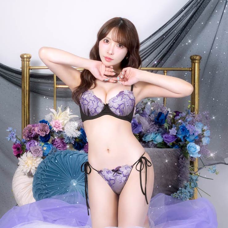 【三上悠亜着用】グラマラスフラワー脇高ブラジャー&サイド紐フルバックショーツ | Dazzy | 詳細画像6 