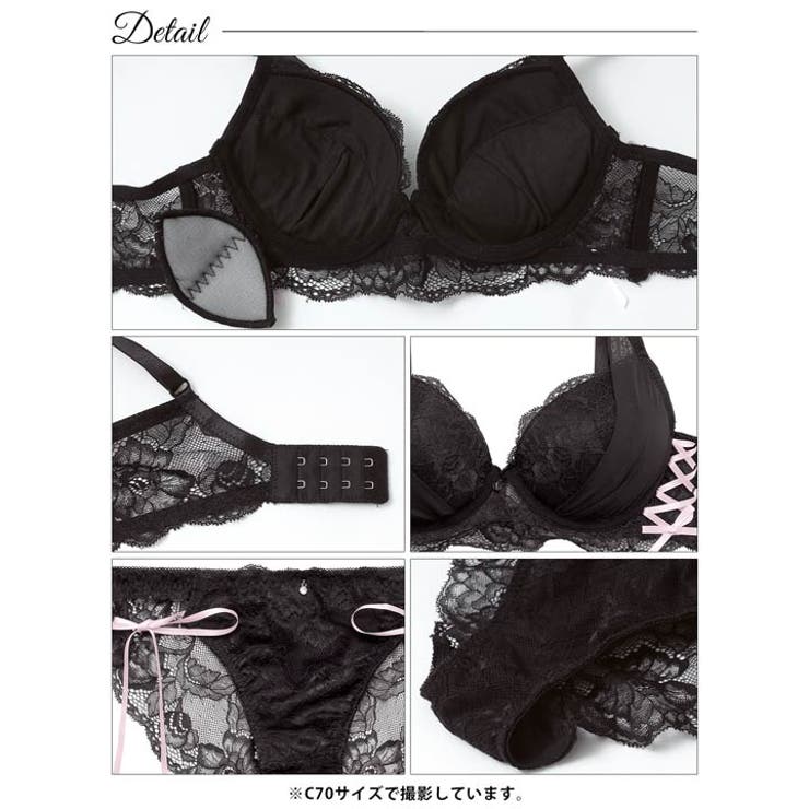 ロマンティックレースアップブラジャー&バック透けフルバックショーツ | Dazzy | 詳細画像14 