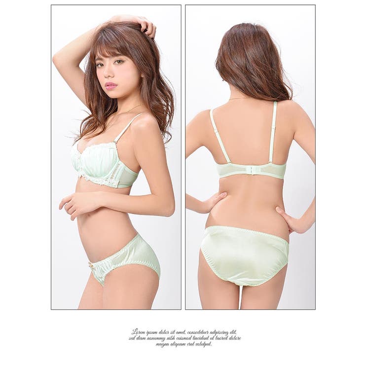 光沢サテン×サイドレースブラジャー＆ショーツ/下着の通販は