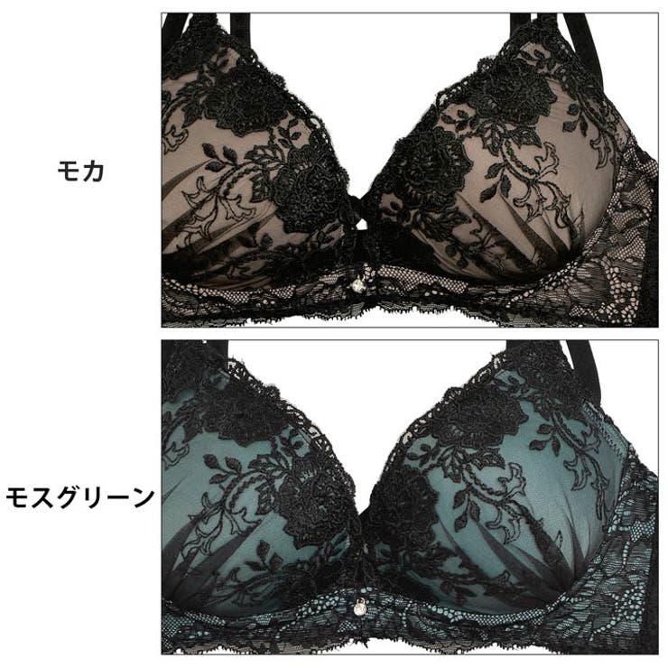 ノンワイヤー スモーキーカラー×ブラックフラワー刺繍 ブラジャー | Dazzy | 詳細画像8 
