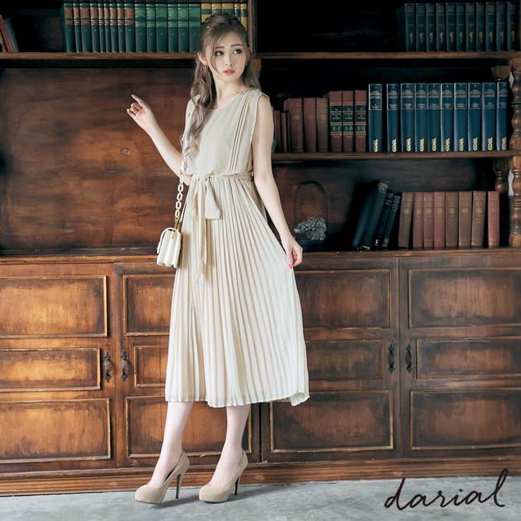 【送料無料】 ドレス darial シフォンプリーツワンピドレス 結婚式 二次会 レディース パーティードレス フォーマル お呼ばれ ワンピース 卒業式 卒園式 入学式 入園式 謝恩会 婚活 オケージョン  ノースリーブ ドレス darial シフォンプリーツワンピドレス[品番：DY000014637