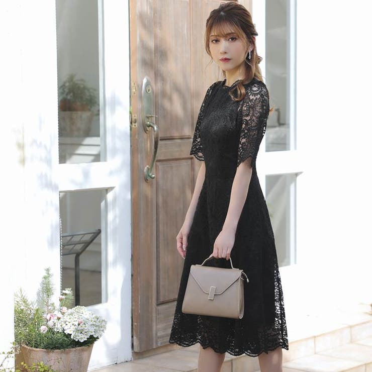 【関税込】DVF ★美シルエット★SHIRI ドレス ブラック イブニングドレス レース 長袖 Vネック フィッシュテール