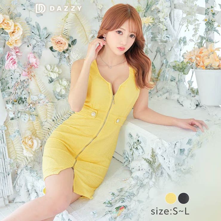 キャバ ドレスノースリーブウエストボタンジップアップタイトミニドレス ドレス | Dazzy | 詳細画像4 