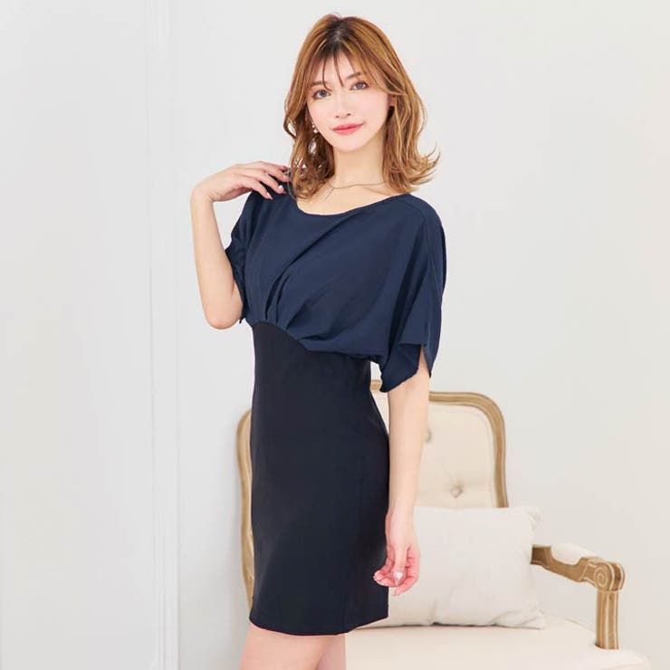 キャバ ドレスシフォンギャザードルマンスリットタイトミニドレス ドレス | Dazzy | 詳細画像2 