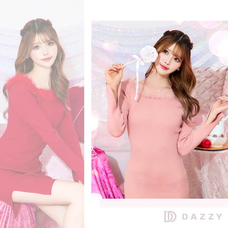 ワンピース レディースファーリブニット長袖タイトミニワンピース ワンピース | Dazzy | 詳細画像14 