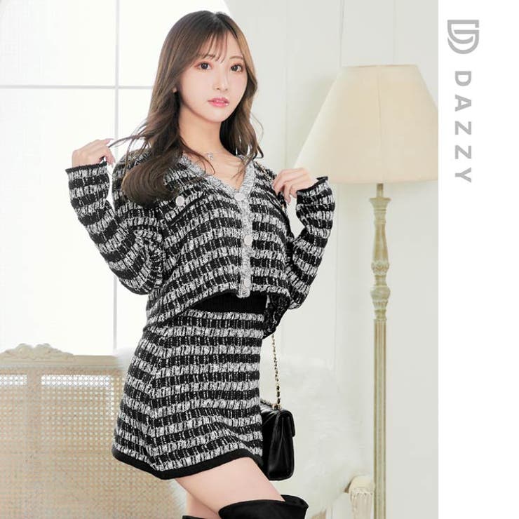 ワンピース レディース ツイード調ニットミニスカートセットアップ | Dazzy | 詳細画像12