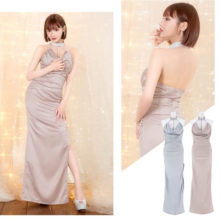 キャバドレス キャバ ドレスラインストーンネックギャザー
