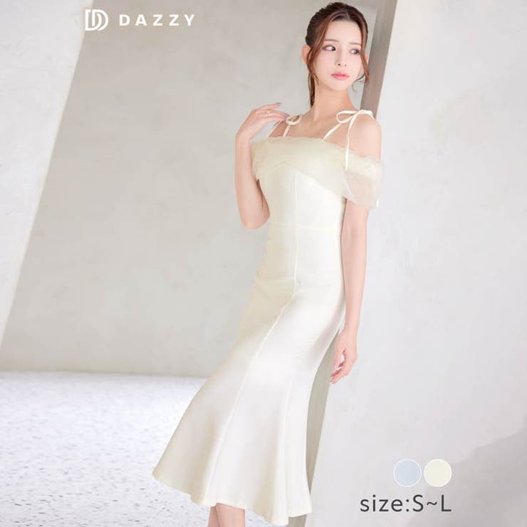 キャバ ドレスオーガンジーオフショルリボン膝丈マーメイド キャバ ドレスオーガンジーオフショルリボン膝丈マーメイド