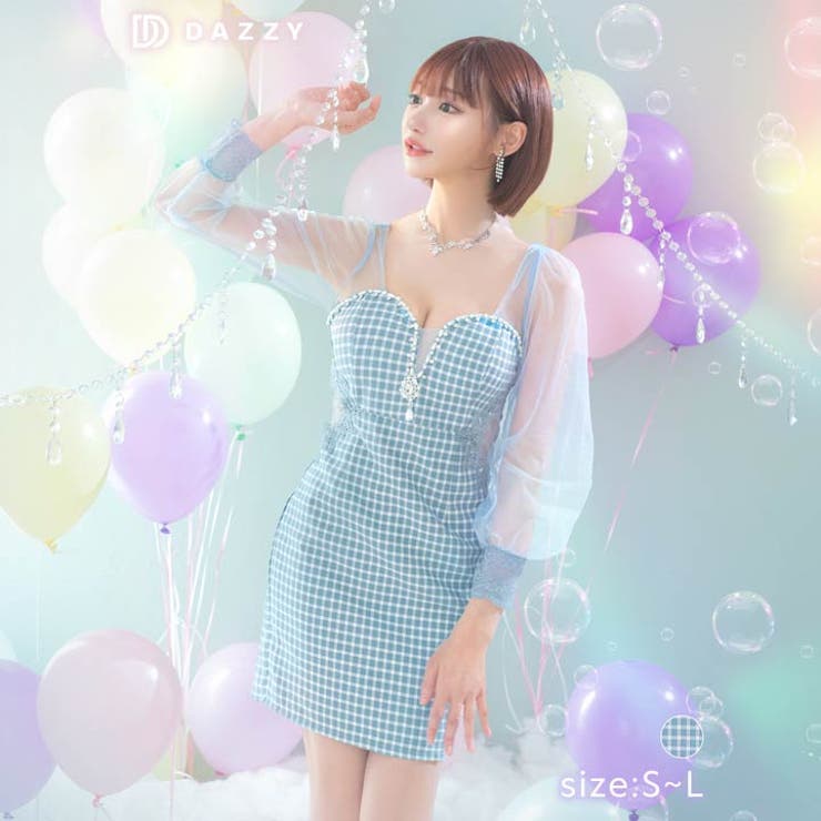 キャバ ドレスギンガムチェックビジューサイドシアー長袖タイトミニドレス ドレス [品番：DY000027723]｜Dazzy（デイジー）のレディースファッション通販｜SHOPLIST（ショップリスト）