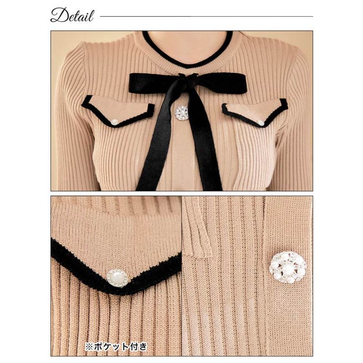 ワンピース フロントリボン ビジューボタン | Dazzy | 詳細画像10 