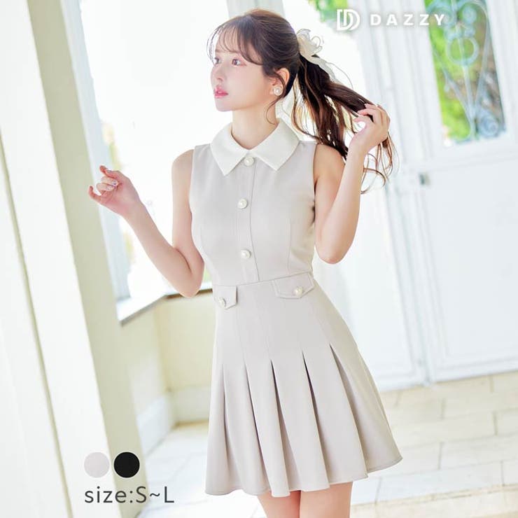 2WAY パール アタッチドカラー フレア ワンピース ドレス レディース M ガール GIRL 【2WAY 着回しを楽しめる】リボン付きレース×ドット