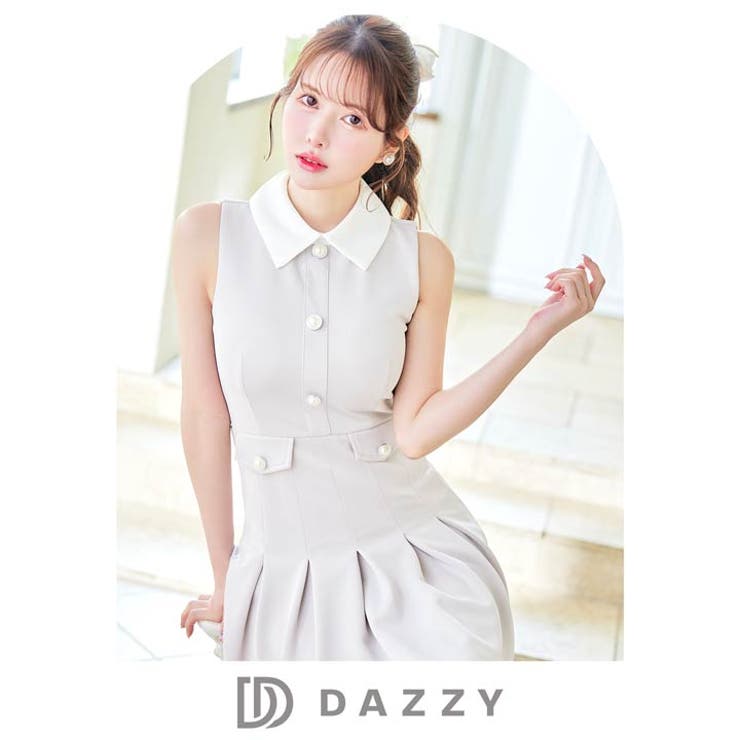 キャバ ドレスバイカラー襟付きパールボタンプリーツAラインミニドレス ドレス | Dazzy | 詳細画像12 