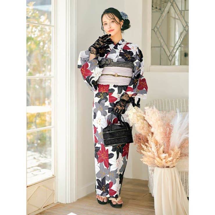 美品 浴衣 百合 即日発送！】【Riuコラボ】ライトピンクx百合リボン浴衣 【浴衣