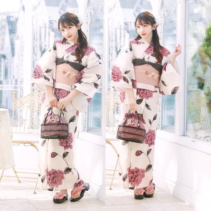Dazzy storeレトロガーリーピオニー浴衣 帯付き 2点セット 3点SET]レトロガーリーピオニー浴衣【YUKATA by dazzy 2025】の
