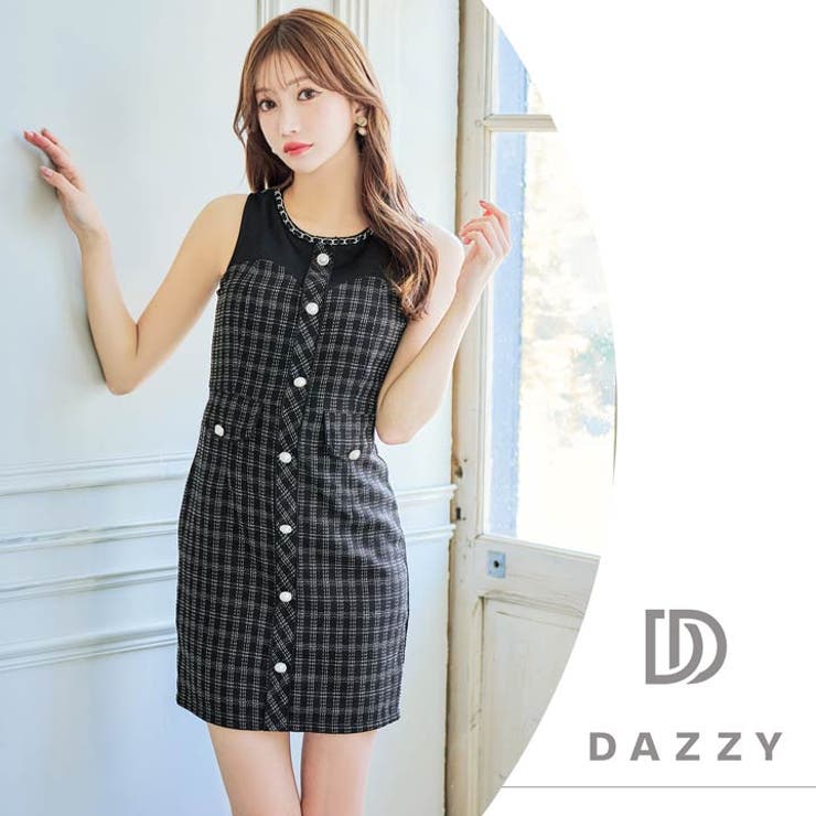 DAZZY ブルー チェック 半袖 ミニワンピース S キャバドレス DAZZY ブルー チェック 半袖 ミニワンピース S キャバドレス