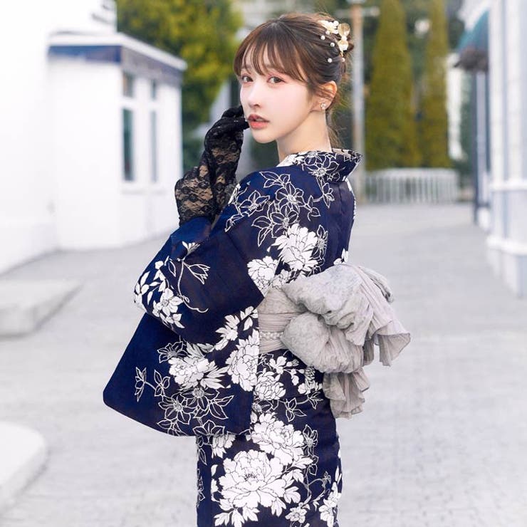 展示品 ◇浴衣リメイク◇ ドッキングワンピース 紺×イエロー