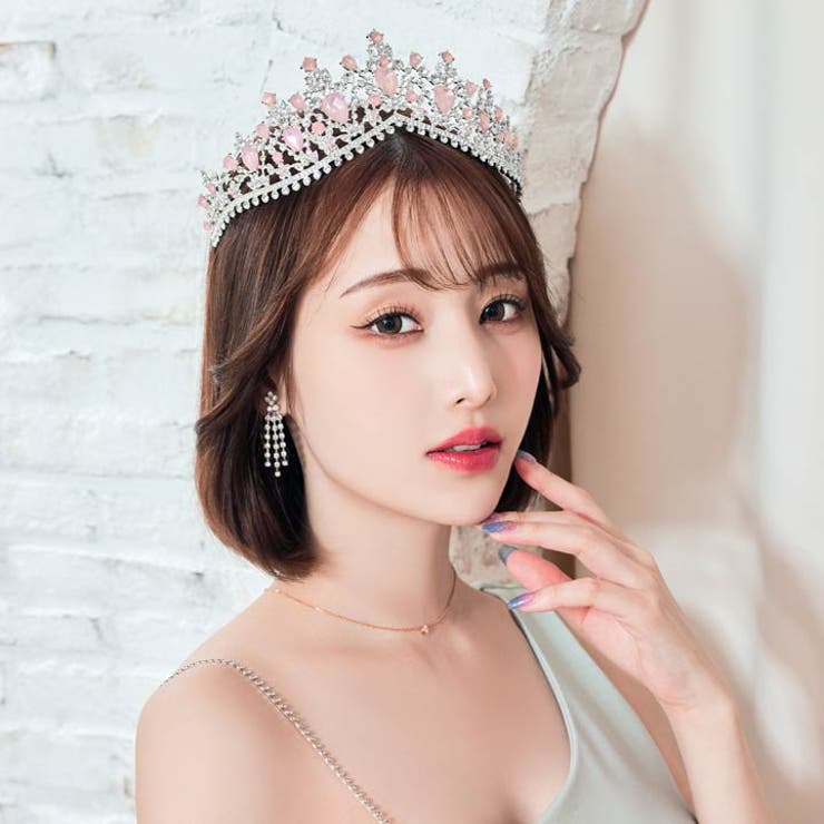 デイジーストアライトピンクシルバーストーンティアラカチューシャレディースアクセサリージュエリーパーティーゴージャス結婚式二次会ウェディング派手かわいいおしゃれ
