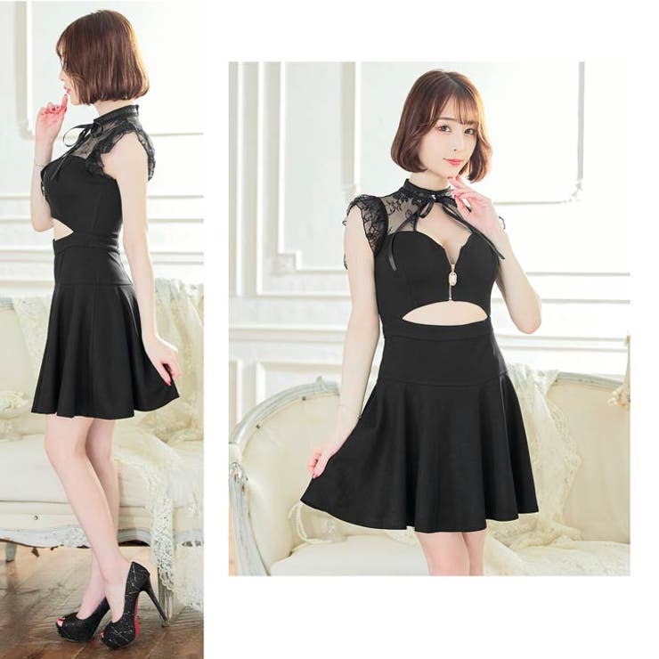 デイジーストア キャバドレスネックリボン フロントジップ[品番