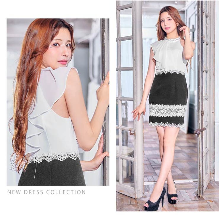 キャバドレスパールビジュー アメスリフリル タイト ミニドレスキャバ ドレス | Dazzy | 詳細画像12 