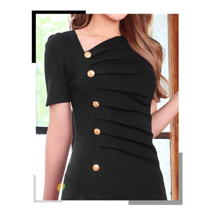 ワンピースアシメネックボタン スリット ニット ワンピース | Dazzy | 詳細画像13 