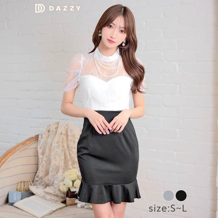 パールネックレスドッキングレース半袖マーメイドミニドレスキャバ ドレス 大きいサ… | Dazzy | 詳細画像6 