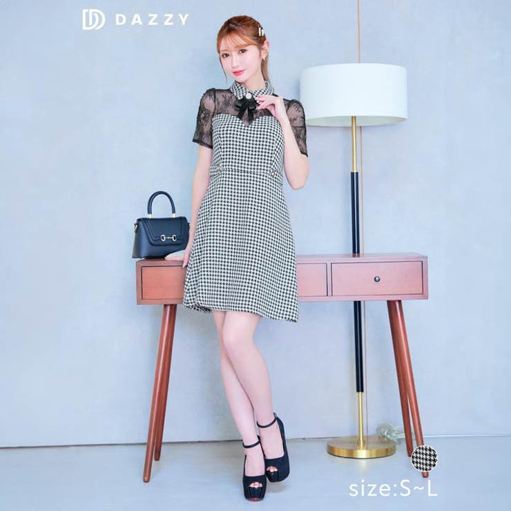デイジーストア キャバドレスブローチ付き 千鳥格子柄 | Dazzy | 詳細画像2 