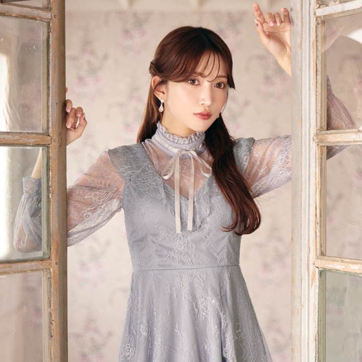 首元リボン ドレスワンピース 長袖 シアー フリル パフ袖 全2色 楽天市場】ANGEL カラードレス フラワー パール チュール フリル