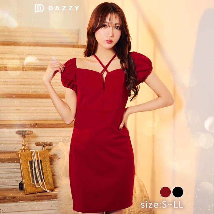 [S~LLサイズ]ホルターネックギャザーパフスリーブタイトミニドレス | Dazzy | 詳細画像2 