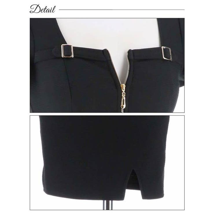 dazzy フロントジップバックルウエストカット半袖タイトミニドレス フロントジップバックルウエストカット半袖タイトミニドレス