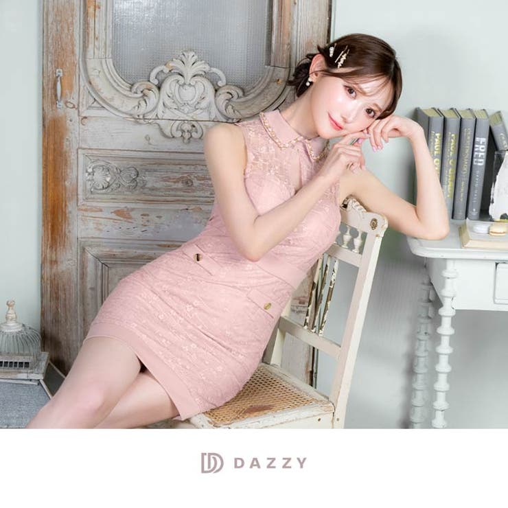 チェーンビジュー襟付きフラワーレースノースリーブタイトミニドレス[品番：DY000031108]｜Dazzy （デイジー）のレディースファッション通販｜SHOPLIST（ショップリスト）