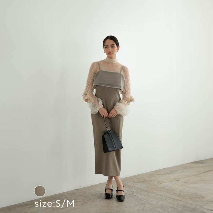 [SMサイズ]ギャザーフリルトップス＆キャミソールタイトワンピースアンサンブルパ… | Dazzy | 詳細画像2 