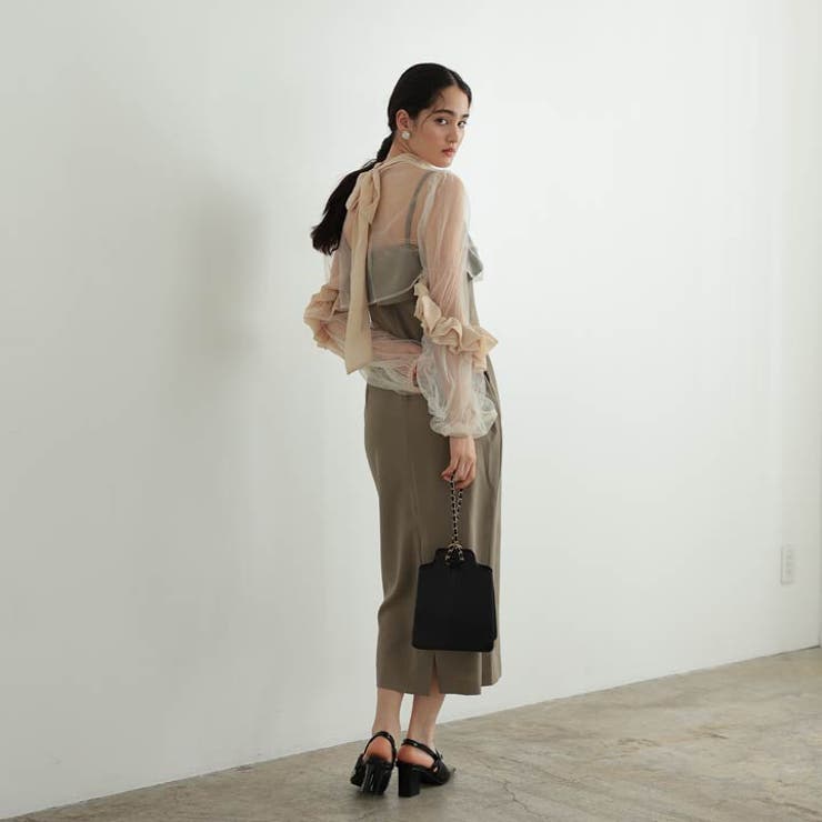 [SMサイズ]ギャザーフリルトップス＆キャミソールタイトワンピースアンサンブルパ… | Dazzy | 詳細画像3 