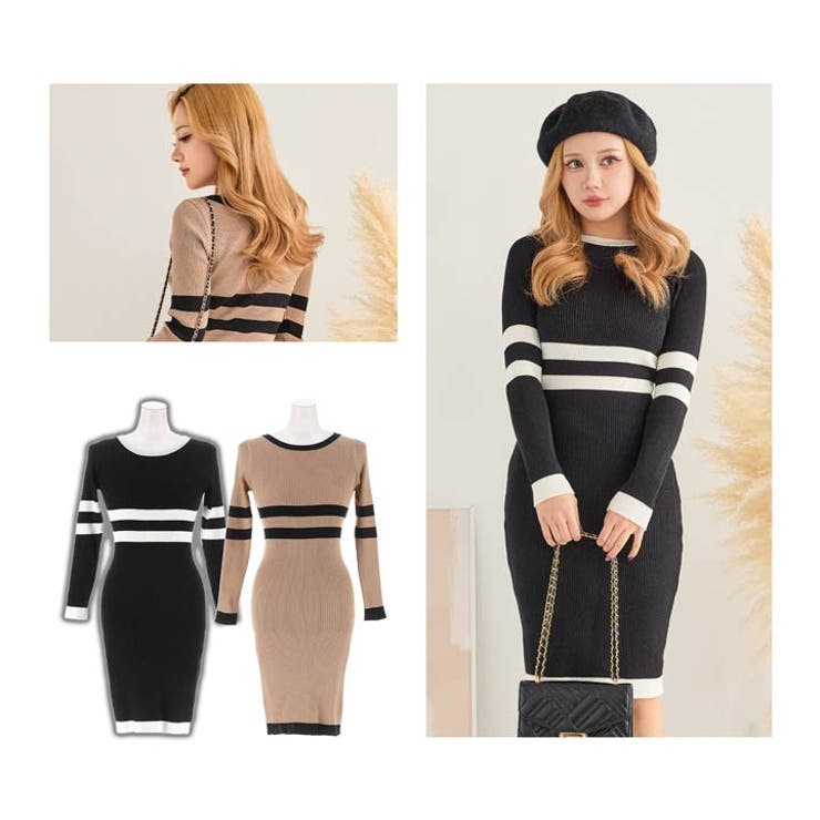 バイカラーライン長袖リブニットワンピース[カジュアル dazzy closet] | Dazzy | 詳細画像14 
